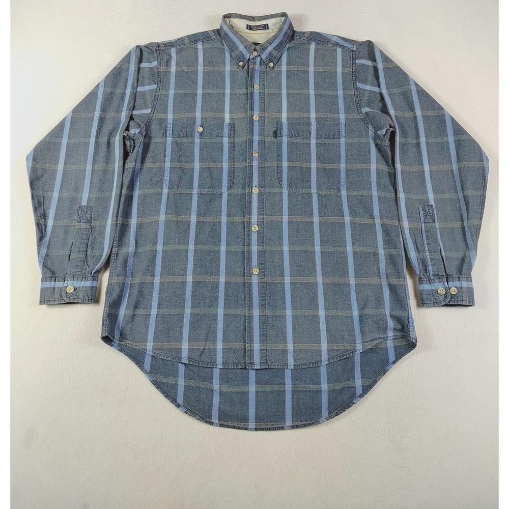 Vintage Colours By Alexander Julian Shirt Mens Medium‎ Blue Plaid Chambray